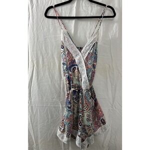Lizette‎ Collection V-Neck Lace Trim Floral Paisley Romper Womens Size S